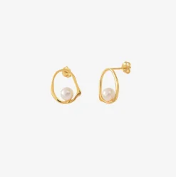 Boucles d'oreilles dorées perle de culture blanche - MEGHAN
